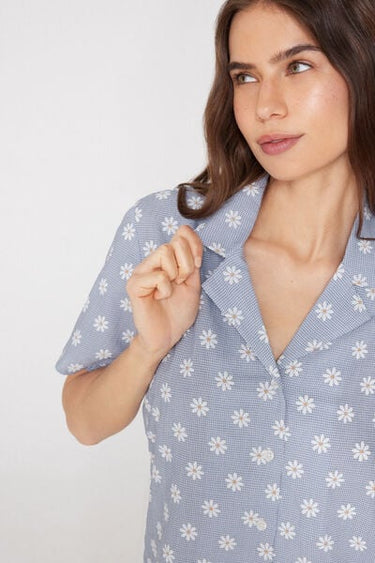 Short Button-Up Pyjamas in Embossed Canvas