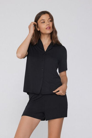 Short-Sleeved Short Viscose Button-Up Pyjamas