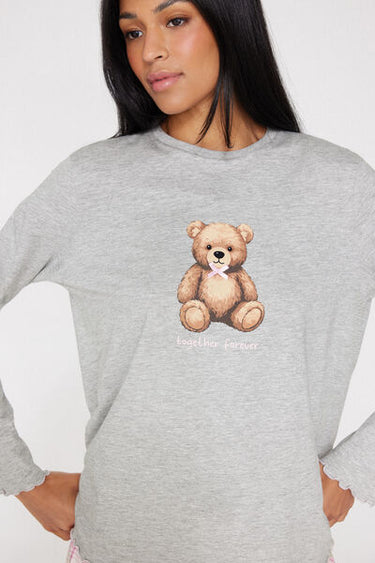 Teddy Print Long Cotton Pyjamas