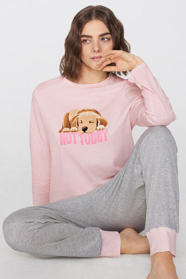 "Not Today" Print Long Cotton Pyjamas