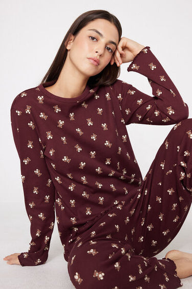 Bear Print Long Ribbed Pyjamas