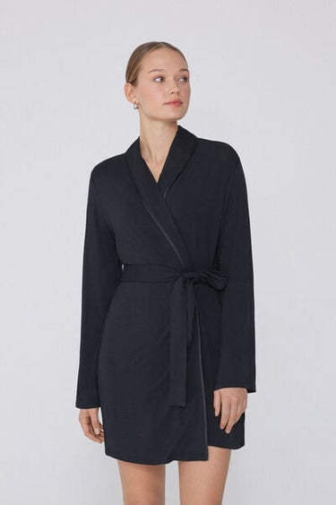 Long-Sleeved Viscose Nightgown with Satin Trim