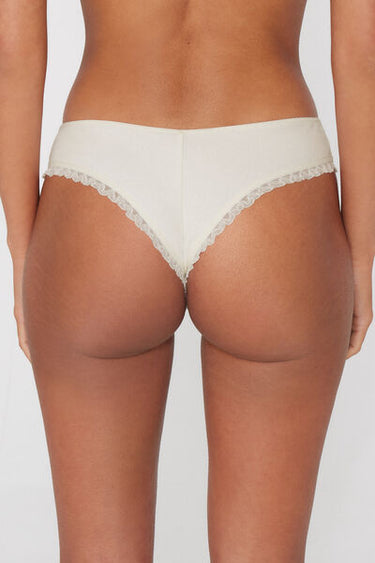 Ribbed Cotton Brazilian Briefs with Embroidery