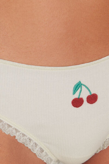 Ribbed Cotton Brazilian Briefs with Embroidery
