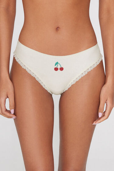 Ribbed Cotton Brazilian Briefs with Embroidery