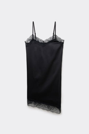 Asymmetric Satin and Lace Slip Dress