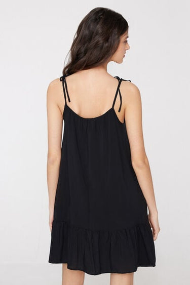 Short Viscose Canvas Tie Dress