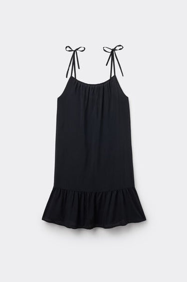 Short Viscose Canvas Tie Dress