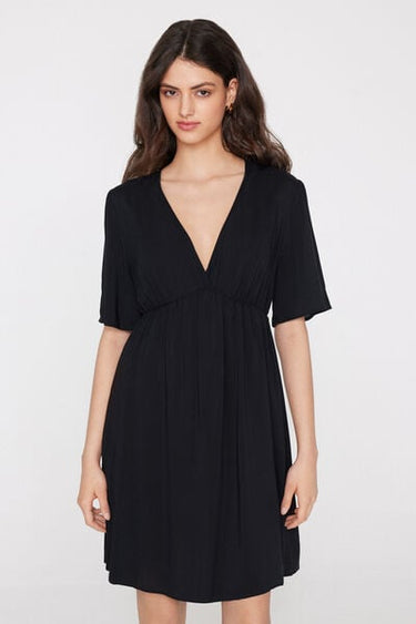 Short Sleeve Short Viscose Canvas Dress