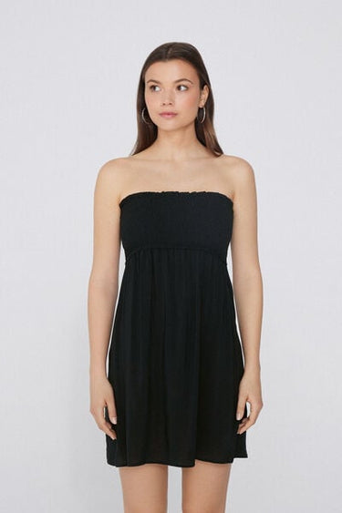 Short Bandeau Smock Stitch Viscose Fabric Dress