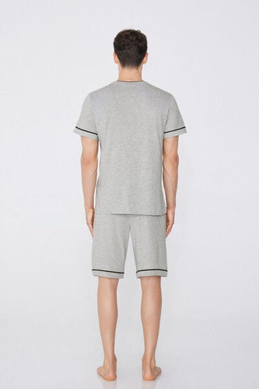 Piped Basic Short Cotton Pyjamas with Pocket