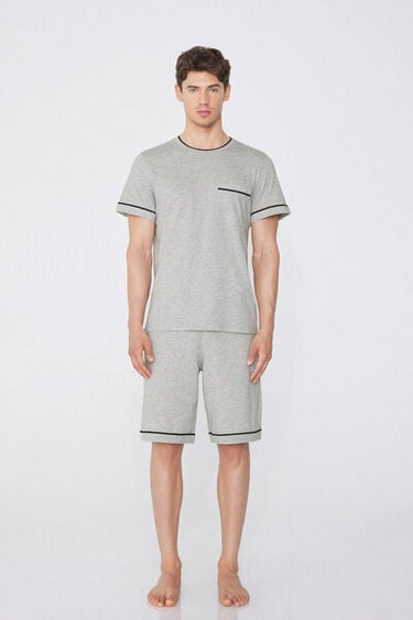 Piped Basic Short Cotton Pyjamas with Pocket