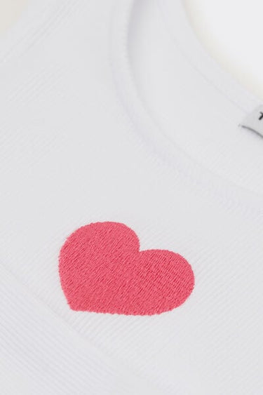 Girls’ Embroidered Ribbed Cotton Camisole with Wide Shoulder Straps