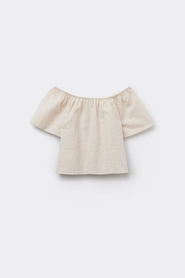 Linen-Look Cotton Canvas Top with Ruffle