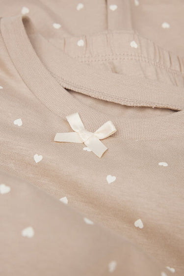 Girls' Long Cotton Pyjamas with Small Heart Print