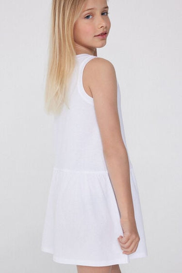 Girls’ Short Cotton Dress with Flounce and Wide Shoulder Straps