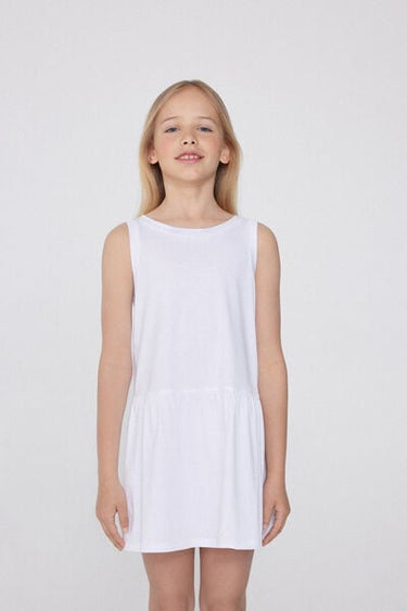 Girls’ Short Cotton Dress with Flounce and Wide Shoulder Straps