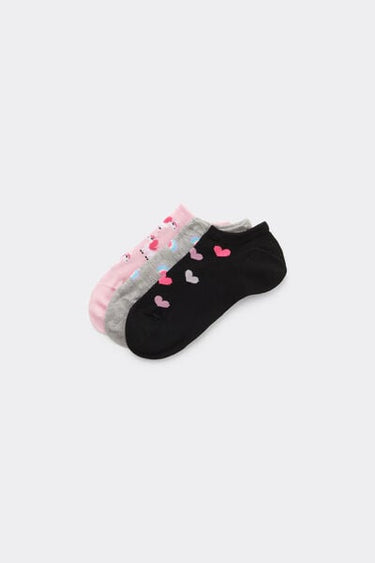 3 Pairs of Girls' Patterned Cotton Trainer Socks