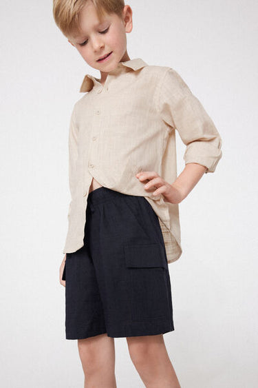 Linen-Look Cotton Canvas Cargo Shorts