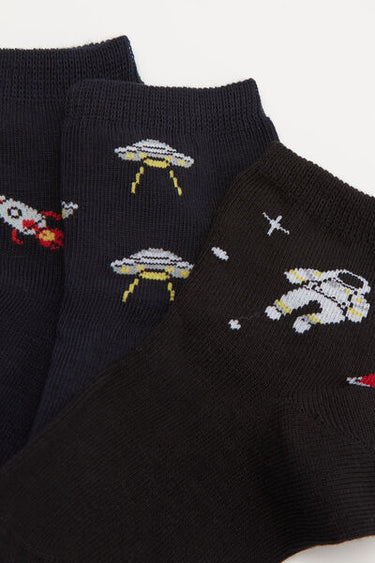 Three Pairs of Boys' Short Patterned Hemless Cotton Socks