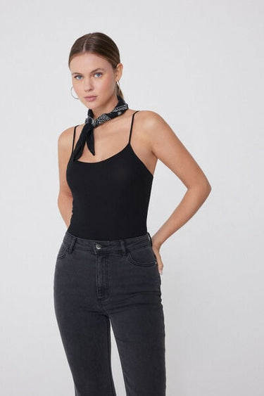Ribbed Cotton Body with Thin Shoulder Straps