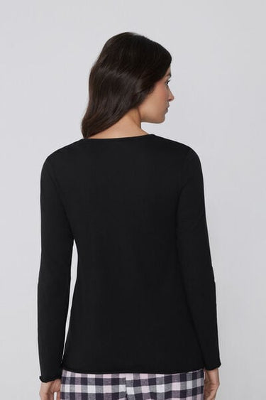 Long Sleeve Cotton Top with Rolled Hem