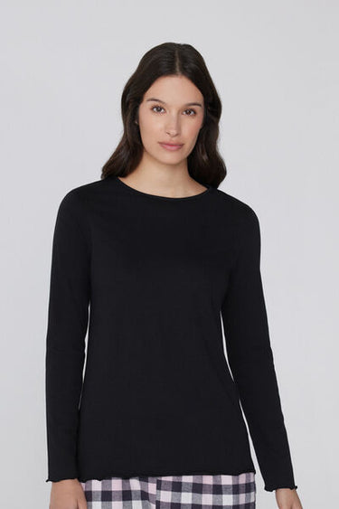 Long Sleeve Cotton Top with Rolled Hem