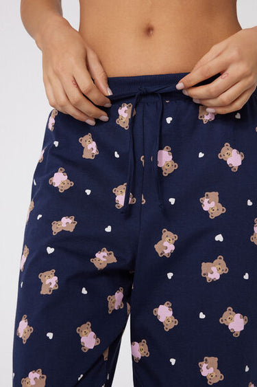 Long Printed Cotton Drawstring Trousers