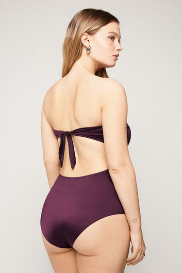 Bordeaux Shiny Glam Gathered One-Piece Bandeau Swimsuit