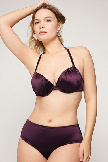 Bordeaux Shiny Glam Lightly Padded Push-Up Bikini Top