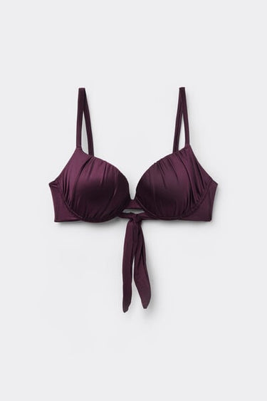 Bordeaux Shiny Glam Lightly Padded Push-Up Bikini Top