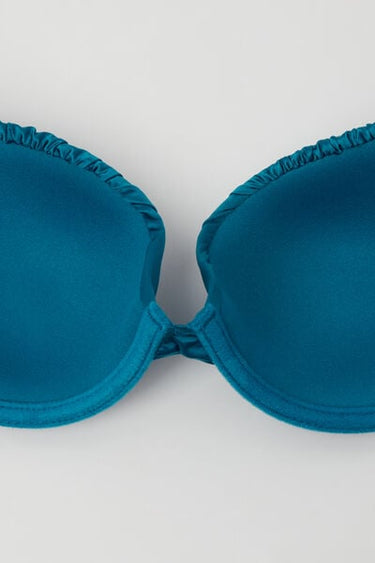 Blue Shiny Glam Lightly Padded Push-Up Bikini Top