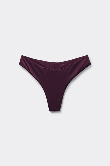 Bordeaux Shiny Glam Rounded High-Cut Brazilian Bikini Bottoms