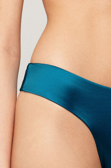 Blue Shiny Glam Rounded High-Cut Brazilian Bikini Bottoms