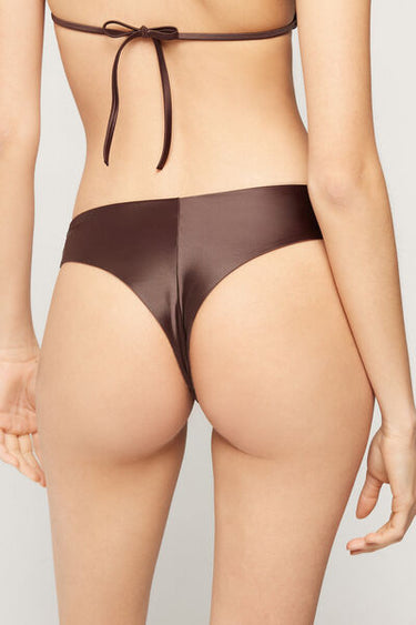 Choco Shiny Glam Rounded High-Cut Brazilian Bikini Bottoms