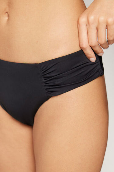 Recycled Microfibre High-Cut Brazilian Bikini Bottoms with Gathering
