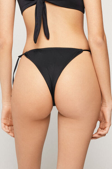 Recycled Microfibre Brazilian Bikini Bottoms with Narrow Tanga Ties