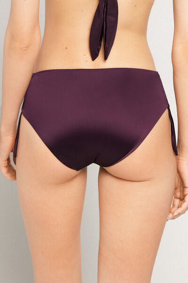 Bordeaux Shiny Glam High-Cut Bikini Bottoms with Gathering