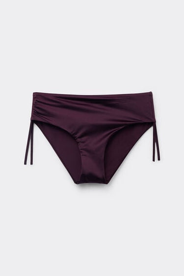 Bordeaux Shiny Glam High-Cut Bikini Bottoms with Gathering