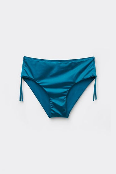 Blue Shiny Glam High-Cut Bikini Bottoms with Gathering