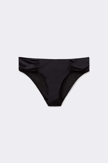Recycled Microfibre High-Cut Bikini Bottoms with Gathering