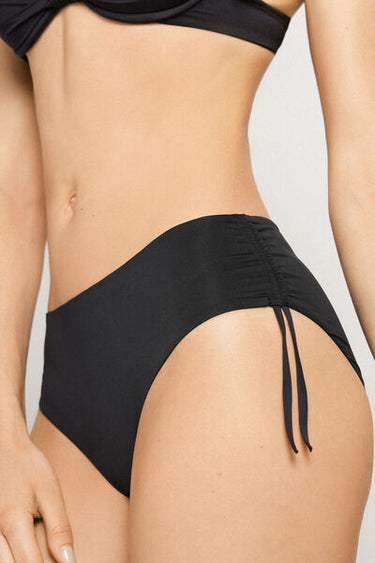 Recycled Microfibre High-Cut Bikini Bottoms with Drawstring