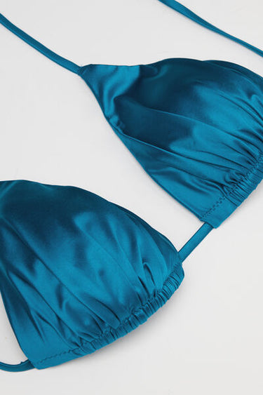 Blue Shiny Glam Lightly Padded Triangle Bikini Top