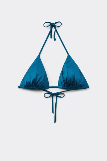 Blue Shiny Glam Lightly Padded Triangle Bikini Top