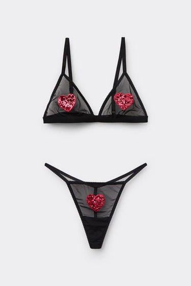 Heart Patch Triangle Bra/G-String Set