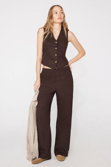 Linen-Look Cotton Canvas Gilet with Buttons