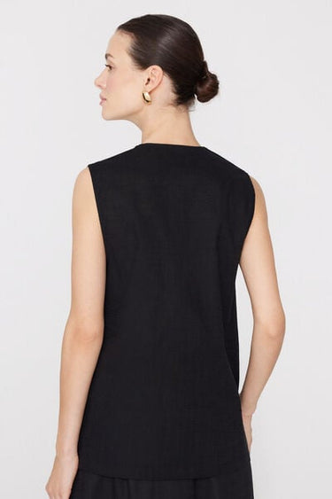 Linen-Look Cotton Canvas Long Gilet