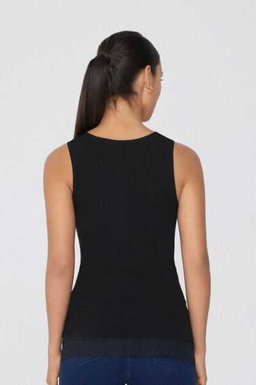 Long Wide Shoulder Strap Viscose Camisole with Lace