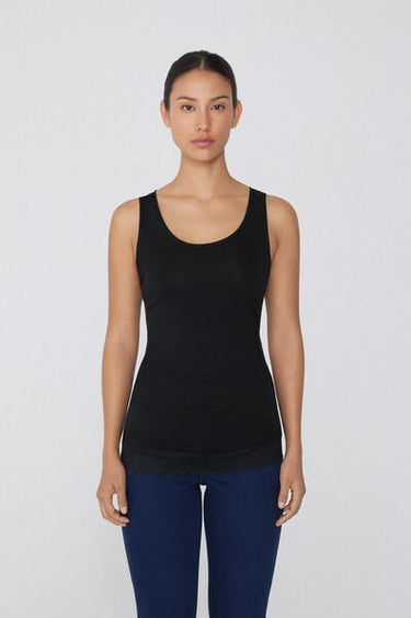 Long Wide Shoulder Strap Viscose Camisole with Lace