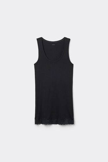 Long Wide Shoulder Strap Viscose Camisole with Lace